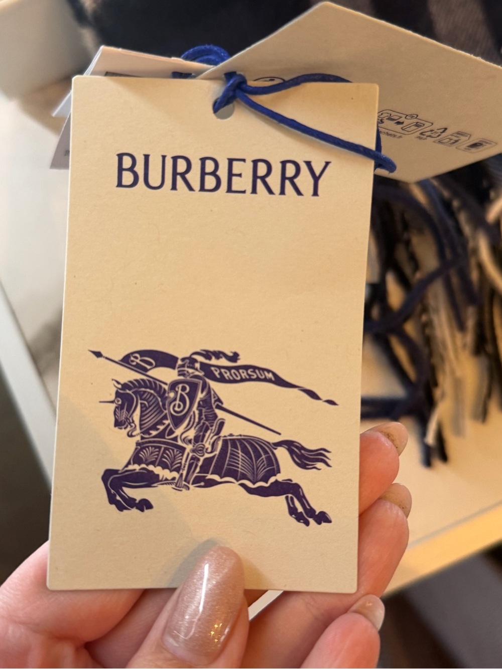 Burberry Navy Black and White Plaid Wool Scarf - Picture 3 of 3